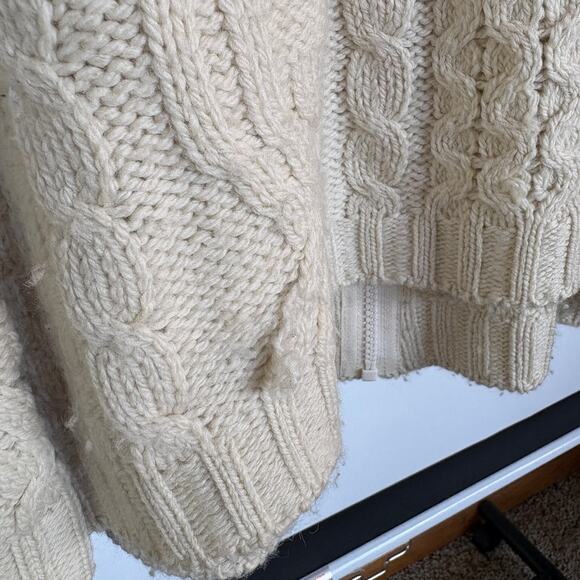 Aran Crafts Cream Cableknit Chunky Sweater Wool Ireland Full Zip Oversized XXL - Picture 5 of 9